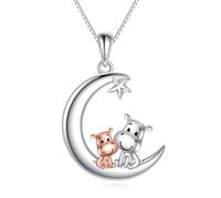 URONE Collar de plata de ley 925 con colgante de luna de animal de hipopótamo, ajolote, corgi, perezoso, vaca, regalo para mujer, Plata esterlina, No es una piedra preciosa