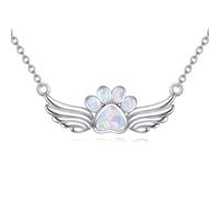 URONE Collar de plata de ley 925 con diseño de alas de ángel, con colgante de ópalo y alas de ángel, joyería para mascotas, regalos para mujeres