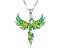 URONE Collar de plata de ley con colgante de fénix verde ascendente, joyería de animales, regalo para mujer