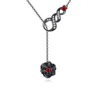 URONE Collar de plata de ley con diseño de rosa infinito, barra y lariat, cadena larga, colgante de flores, aniversario, joyería de regalo para mujer, Plata esterlina, No es una piedra preciosa