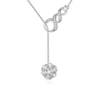 URONE Collar de plata de ley con diseño de rosa infinito, barra y lariat, cadena larga, colgante de flores, aniversario, joyería de regalo para mujer, Plata esterlina, No es una piedra preciosa