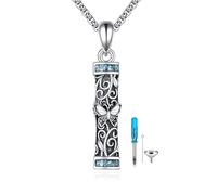 URONE Collar de urna cilíndrico para cenizas de plata de ley 925 con diseño de mariposa y filigrana con cilindro hueco para cenizas y cenizas, No es una piedra preciosa