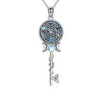 URONE Hecate - Collar de serpiente de plata de ley 925 con piedra lunar triple luna, diosa, colgante de llave Hekate, sello de rueda de Hekate, regalo para mujer