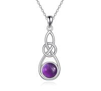 URONE Keltische Knoten Kette 925 Plata de ley Mondstein/Türkis/Opal/Amethyst Halskette Anhänger Irischer Schmuck Geschenke für Damen, Plata de ley, No es una piedra preciosa