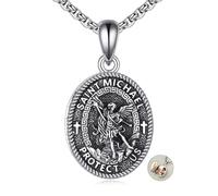 URONE Medallón con colgante de San Miguel de plata de ley 925 con medalla del Santo Arcángel Miguel sosteniendo una imagen del santo patrón, amuleto religioso de oración, No es una piedra preciosa