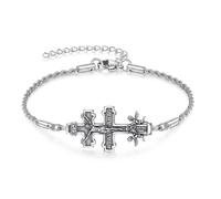 URONE Pulsera de plata de ley 925 con colgante de cruz de Jesús con 7 arcángeles/Caravaca, joyería de regalo para hombres y mujeres, One Size, Plata de ley, Sin piedra preciosa
