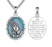 URONE Serenity - Cadena de oración de plata de ley 925, diseño de manos rezando y turquesa, colgante de Dios Biblia, joyería religiosa, regalos para hombre y mujer