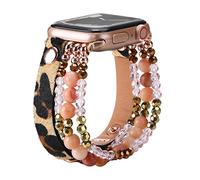 URPANDA Correa de cuero con cuentas compatible con Apple Watch de 44 mm, 42 mm, 45 mm, 49 mm, correa de repuesto para Apple Watch Ultra 2 Series 9 8 7 SE 6 5 4 3 2 1, leopardo