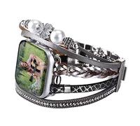 URPANDA Pulsera de cuero compatible con Apple Watch Band Boho de 42 mm, 44 mm, 45 mm, 49 mm, correa envolvente para Apple Watch Series 8/7/SE/6/5/4/3/2/1/SE/Ultra, color plateado