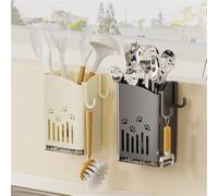 URPIZY 2 escurreplatos montados en la pared para cubiertos con bandeja recogedora, plástico ABS resistente, 12,5 x 8,5 x 6,6 cm, para organizar y secar rápidamente las paletas, tenedor