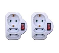 URPIZY 2 Packs Adaptador de Enchufe de 3 vías con Interruptor - 16A/250V~ MAX.3680W Distribuidor de 3 Tomas con interruptores - Ladron con Interruptor