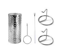 URPIZY Cesta de barbacoa giratoria de acero inoxidable portátil con distribución uniforme del calor, cesta redonda para barbacoa con gancho y tenedor para camping al aire libre, 20 cm, color plateado