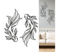 URPIZY Decoración de pared de hierro con diseño de peces Koi metálicos, 16,2 x 30 cm, color negro, para interiores y exteriores, con agujeros pretaladrados, decoración de pared inspirada en Feng Shui