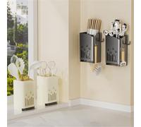 URPIZY Juego de 2 escurreplatos montados en la pared para cubiertos con bandeja colectora, 12,5 x 8,5 x 6,6 cm, plástico ABS resistente, gris, negro/beige