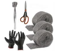 URPIZY Juego de 3 rellenos de lana de acero, 3,2 x 12 pies, para casa y garaje, con guantes y tijeras, protección reutilizable contra insectos, se puede cortar individualmente