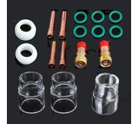 URPIZY Juego de accesorios de soldadura TIG de 17 piezas con lente de gas 3/32 pulgadas #12 acoplamiento caliente para antorcha WP-17/18/26, compatible con lente de gas Stubby, adecuado para soldadura