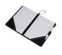 URPIZY Soporte para tarjetas de puntuación de golf de piel, con clip para bolígrafo, compacto y portátil, para golfistas, árbitros y miembros del club, incluye papel, 16 x 11 cm, color negro