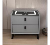 URREN Mesita De Noche Inteligente con Altavoz Bluetooth, Carga Inalámbrica, Sensor Táctil Tricolor, Luz LED, 2 Puertos USB, Mesita De Noche, Mesa Auxiliar 40 X 50 X 45 Cm(Color:Gris Oscuro)