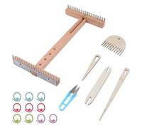 URROMA 1 juego de telar de madera, telar de marco de tapiz con tijeras en forma de U y 10 marcadores de puntada coloridos, kit de tejido para principiantes, bufanda para colgar en la pared