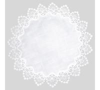 URROMA 1 mantel redondo de lino de 60 x 60 cm, color blanco con ribete de encaje, mantel decorativo para mesa de centro, comedor, cocina