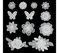 URROMA 12 apliques bordados de flores de encaje, organza blanca para coser en vestidos de novia, manualidades, ropa, adorno para el cabello