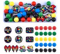 URROMA 35 cuentas de silicona para concienciación sobre el autismo, cuentas coloridas 3D que incluyen rompecabezas y dijes de lazo para el Día Mundial de Concienciación del Autismo, pulsera, collar