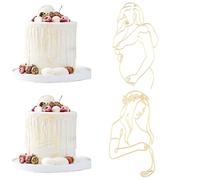 URROMA Decoración para cupcakes de baby shower, 2 piezas de líneas Gravida, decoración dorada para tartas de madre a ser para decoración de tartas, decoración de fuentes artísticas para baby shower