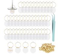 URROMA Dijes redondos acrílicos para copa de vino, 50 identificadores de bebidas personalizados transparentes para escribir vino, cóctel, champán, regalos de fiesta