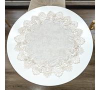 URROMA Mantel redondo de lino, 1 mantel beige con ribete de encaje, lavable, decoración de mesa para comedor, cocina, 60 x 60 cm