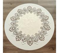 URROMA Mantel redondo de lino beige con ribete de encaje, mantel decorativo para mesa de centro, comedor, cocina, 60 x 60 cm