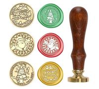 URROMA Sello de cera de Navidad, 4 piezas con temática navideña, juego de mango de cabeza de latón extraíble con mango de madera para decoración