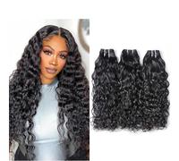 Urshiney Mechones de cabello humano virgen brasileño corto ondulado húmedo y ondulado, doble trama, color negro natural, se puede teñir, sin enredos y mínima caída, total 300 g, 20.3 cm, 20.3 cm