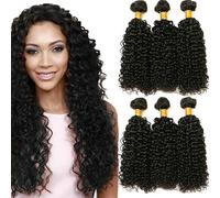 Urshiney Trenzas de Pelo Brasileño Virgen 100% Humano Tipo Kinky Curly Pack de 3 Unidades 8 10 12 Pulgadas (20 25 30cm) 300g Total Color Negro Natural 1B Suave y Sin Caída