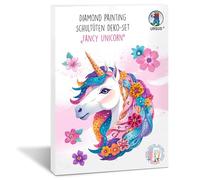 URSUS 10020001F - Set de decoración de Pintura de Diamantes Fancy Unicorn para un Cono Escolar, 4 Hojas de cartón Craft, precortadas, con Piedras de Diamantes y Cinta de Raso