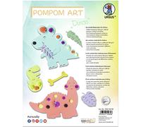 URSUS 10154134 - Pompon Art Dinos, Set de Manualidades con 6 Hojas de cartulina fotográfica Surtidas en 6 Colores Diferentes, con Pompones Brillantes, para un Total de 8 dinosas