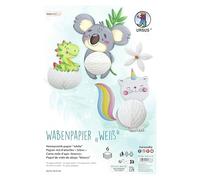 Ursus 1642 00 00 - Papel de nido de abeja "Blanco", 6 piezas, aprox. 22,5 x 32,5 cm, encolado de 30 capas, papel craft con estructura de nido de abeja, kit craft para decoraciones & figuras