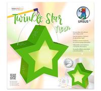 URSUS 1883 00 04-Twinkle Star Verde Neón, Manualidades, 19,3 x 18,3 x 8 cm, 250 g/m², para Hacer, Kit de Bricolaje para Desfile de farolillos y decoración, Neon Green, One Size