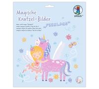 Ursus 2456 00 01F - Cuadros mágicos para rascar "Fairyland", 4 motivos, 21 x 21 cm, con bolígrafo de bambú e instrucciones de creación, juego de bricolaje para rascar, juego de manualidades creativas