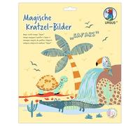 Ursus 2456 00 02F - Cuadros mágicos para rascar "Safari", 4 motivos, 21 x 21 cm, con bolígrafo de bambú e instrucciones de creación, set de bricolaje para rascar, set de manualidades creativas