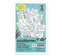 Ursus 28310099F - Tarjetas de costura para niños, 50 tarjetas de bordado blancas con motivos preimpresos para bordar y colorear, tamaño mediano, 11 x 17 cm