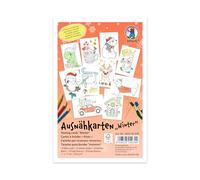 Ursus 28330099F-Tarjetas de Costura para niños, Invierno, Aprox. 11 x 17 cm, para Bordar y Colorear 10 Tarjetas Blancas con Motivos, Craft 250 g/m², Cartón, Multicolor, One Size