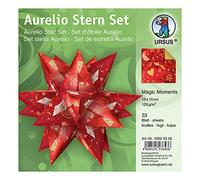 Ursus 35625502 Aurelio Stern Magic Moments Star Night - Hojas de papel creativo (33 hojas de 15 x 15 cm, 120 g/m², papel impreso por ambos lados, papel laminado por una cara, estrella de Navidad, color rojo y dorado)
