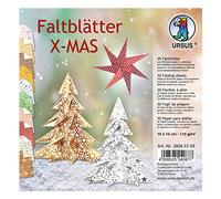 URSUS 38045599 X-Mas, 110 g, 30 hojas de papel Shimmer surtidas en 10 diseños y colores diferentes, aprox. 15 x 15 cm, parte delantera con efecto perla y detalles de láminas, multicolor