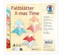 URSUS 3809 55 99-Hojas Plegables Navidad Tiempo, 30 Piezas, 15 x 15 cm, 100-120 g/m², en Varios Colores y Motivos, Set de Bricolaje de Papel para Plegar, Multicolor, One Size