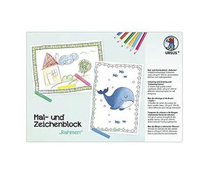 Ursus 4909200F - Bloc de Dibujo y Dibujo Rahmen, Bloc de Colorear Papel de Dibujo Niños, 18 Páginas Formato DIN A5, Impreso con Diferentes Marcos para Personalizar