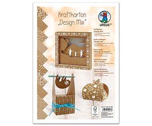 Ursus 61964699F - Cartulina de papel kraft de diseño, DIN A4, 10 hojas en diferentes diseños, 250 g/m², impresión por una cara, para hacer tarjetas, sobres, etiquetas, colgantes, color marrón y blanco