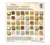 Ursus 71890099 Autumn - Papel con diseño de purpurina (40 hojas, 190 g/m², 30,5 x 30,5 cm, parte delantera y trasera con diferentes estampadas)