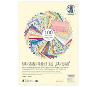 Ursus 7756 46 99 - Papel de calco XXL "Todo el año", 100 hojas DIN A4, 115 g/m², 50 motivos surtidos, impresos por una cara, papel de manualidades para cuadros de ventanas, farolillos y decoraciones