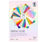 Ursus 7810001 - Fotocartulina, Colores del Arco Iris, 50 Hojas, Aprox. 23 x 33 cm, 300 g/m², Impresas por ambas Caras con 17 Motivos Diferentes, de celulosa Virgen, para Manualidades versátiles