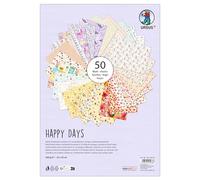 Ursus 7810004 - Cartulina fotográfica, Días Felices, 50 Hojas, Aprox. 23 x 33 cm, 300 g/m², Impresas por ambas Caras con 25 Motivos Florales, de celulosa Fresca, para Manualidades versátiles